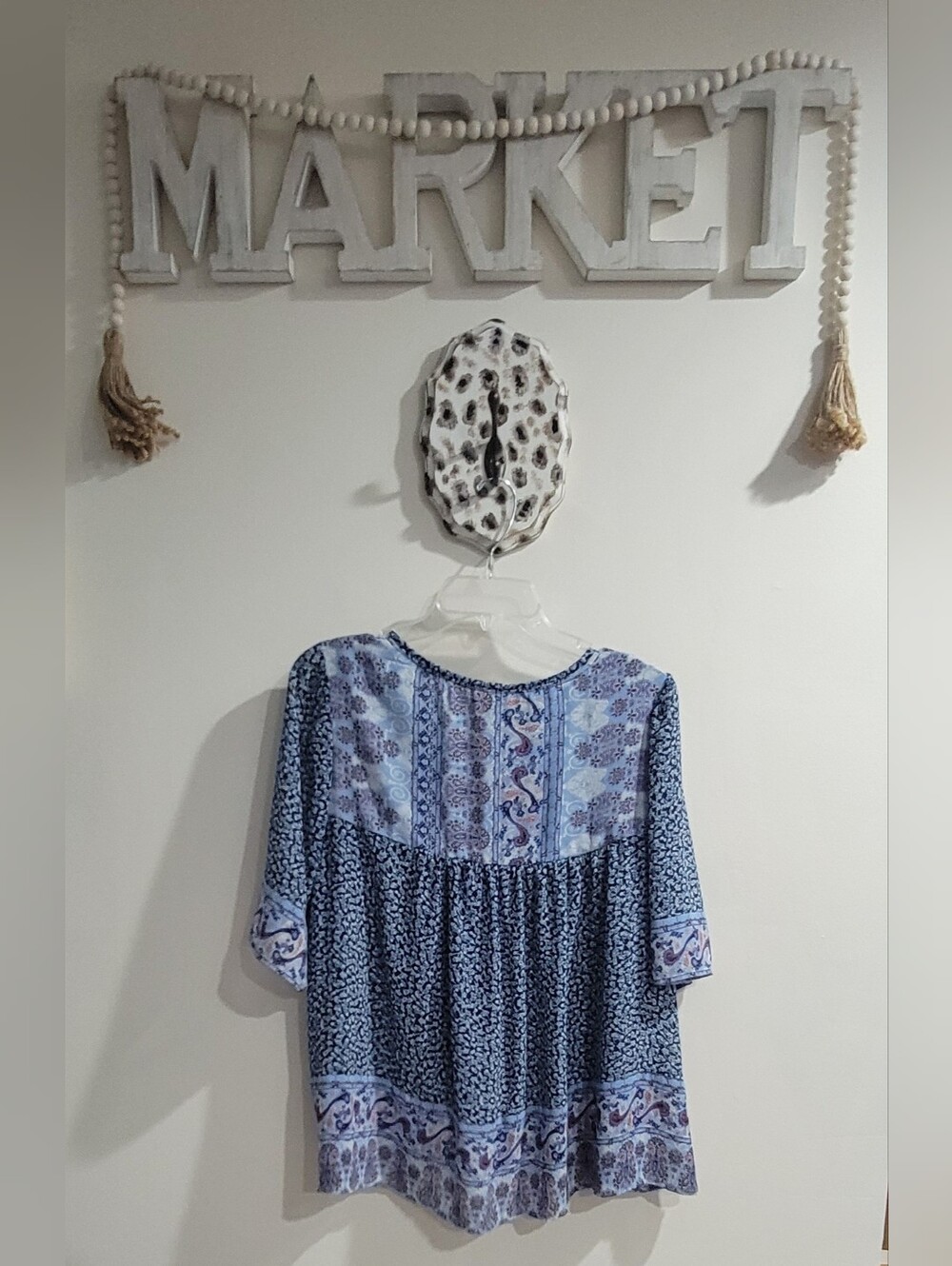 Knox Rose Blue Patterned Peasant Tunic - Picture 2 of 3